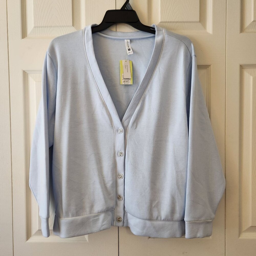 All In Motion XXL Light Blue Piped Cardigan Women Button Front Long Sleeve NWT